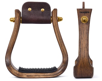 Western Wooden Stirrups – Slim Flat Bottom 2” Oak Stirrups in Heritage Finish – Horse Tack for Barrel Racing or Trail Riders