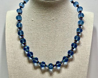 1930s Blue Faceted Glass Beaded Art Deco Necklace