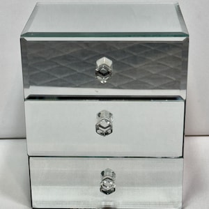 Smaller 3 Drawer Beveled Mirror Jewelry Dresser Box