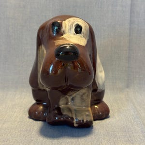 Vintage Ceramic Brown and White Dog Coin Bank