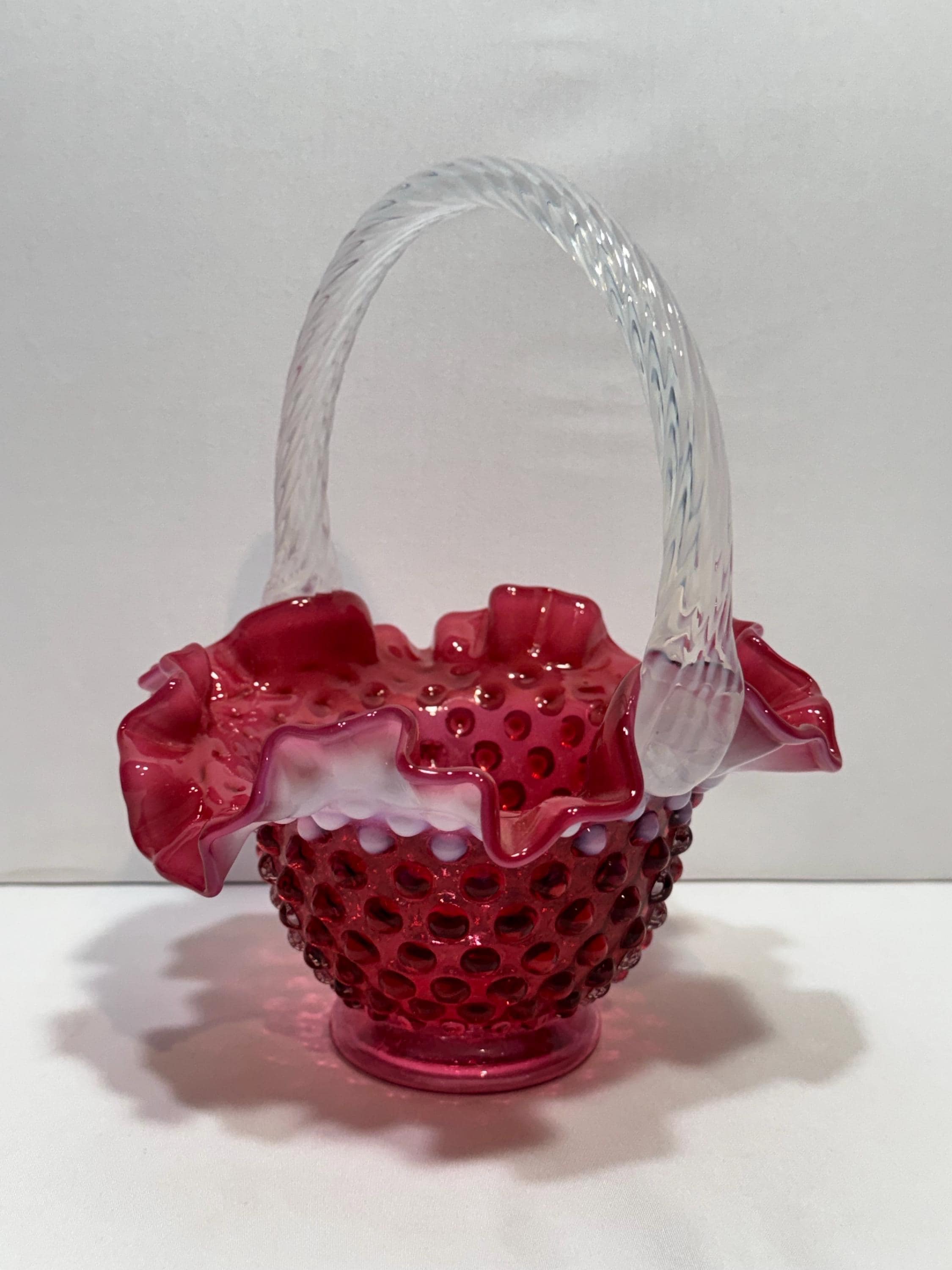 希少！フェントン ピンク色クレストバスケット アンティークfenton アメリカ Fenton Pink Basket - Etsy