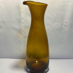 Vintage Hand blown Amber Glass Pitcher Vase