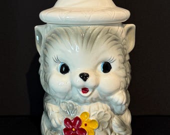 Ceramic Kitty Cat With Hat Anthropomorphic Vinatge Cookie Jar