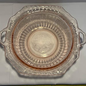 Pink Depression Glass Handled Serving Bowl in Mayfair Pattern