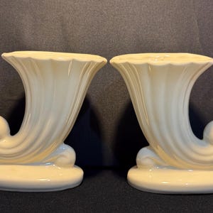 Shawnee Pottery Cream Color Ceramic Cornicopia Vases