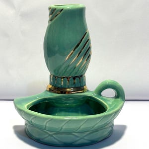 MCM Turquoise with Gold Accents Lantern Ceramic Wall Vase image 1