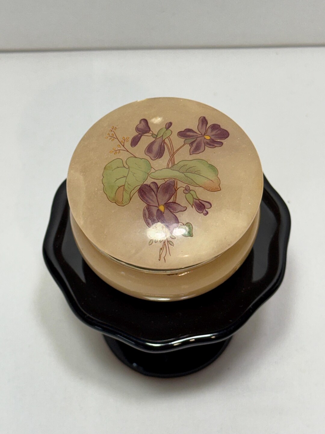 Alabaster Round Hinged Trinekt Box With Purple Iris - Etsy