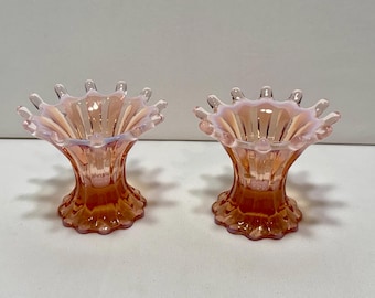 Candelabros de cristal opalino rosa Fostoria Heirloom