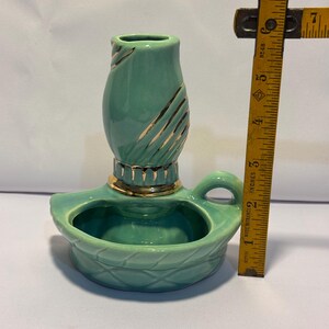 MCM Turquoise with Gold Accents Lantern Ceramic Wall Vase image 6
