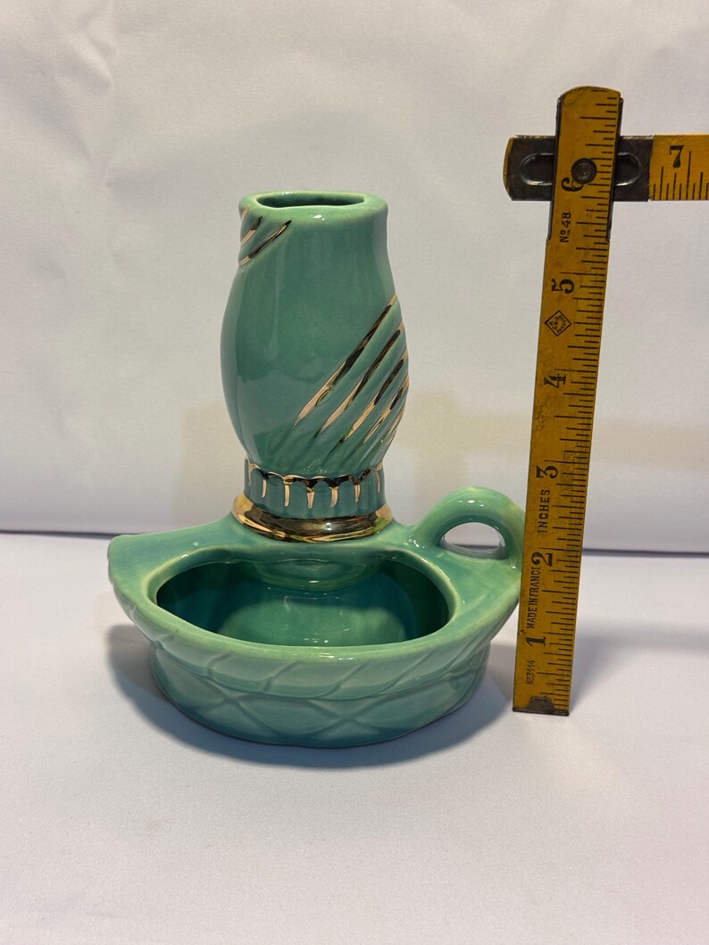 MCM Turquoise with Gold Accents Lantern Ceramic Wall Vase image 6