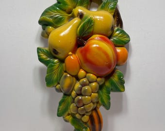Vintage Chalkware Fruit Bouquet Wall Plaque