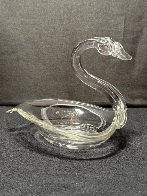 Hand Blown Clear Glass Duncan and Miller Swan Dish
