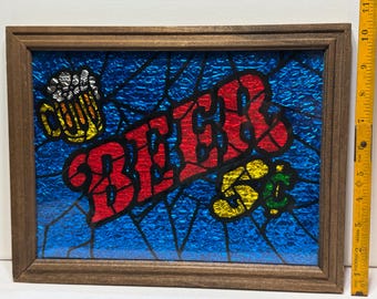 Vintage Blue and Red Foil Art Glitter Beer 5 Cents