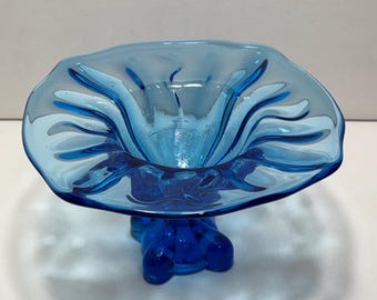 Compota cuadrada de vidrio azul brillante LE Smith