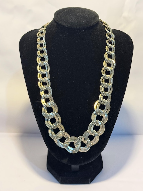 Vintage art deco double loop silver necklace - image 1