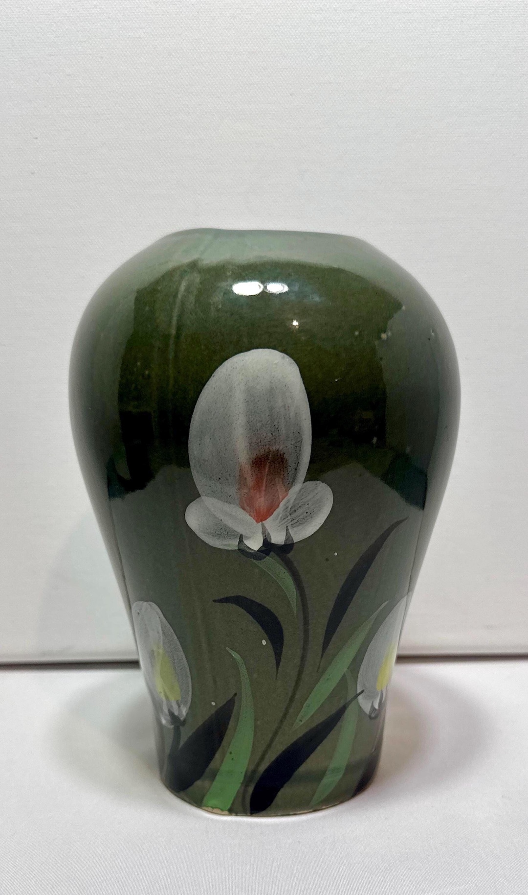Olive Green Ceramic Hand Painted Iris Glaze Vase - Etsy