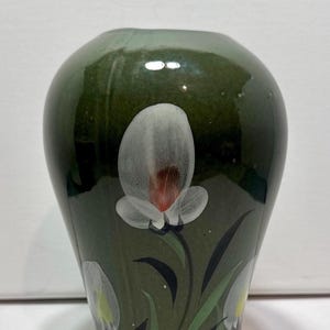 Olive Green Ceramic Hand Painted Iris Glaze Vase
