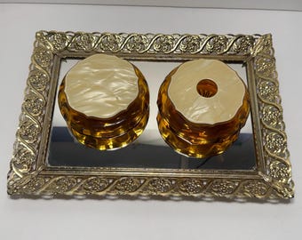 Braunglas Waschtisch mit Spiegel Tablett