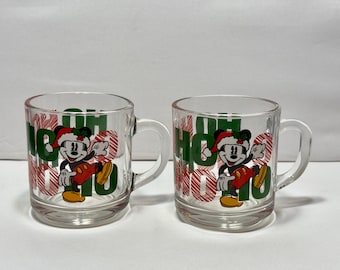 Anchor Hocking Clear Glass Mickey Mouse Christmas Mugs