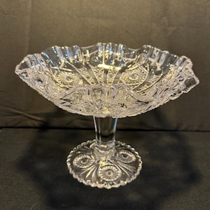Imperial Glass Clear Glass Daisy and Button Ruffle edge compote