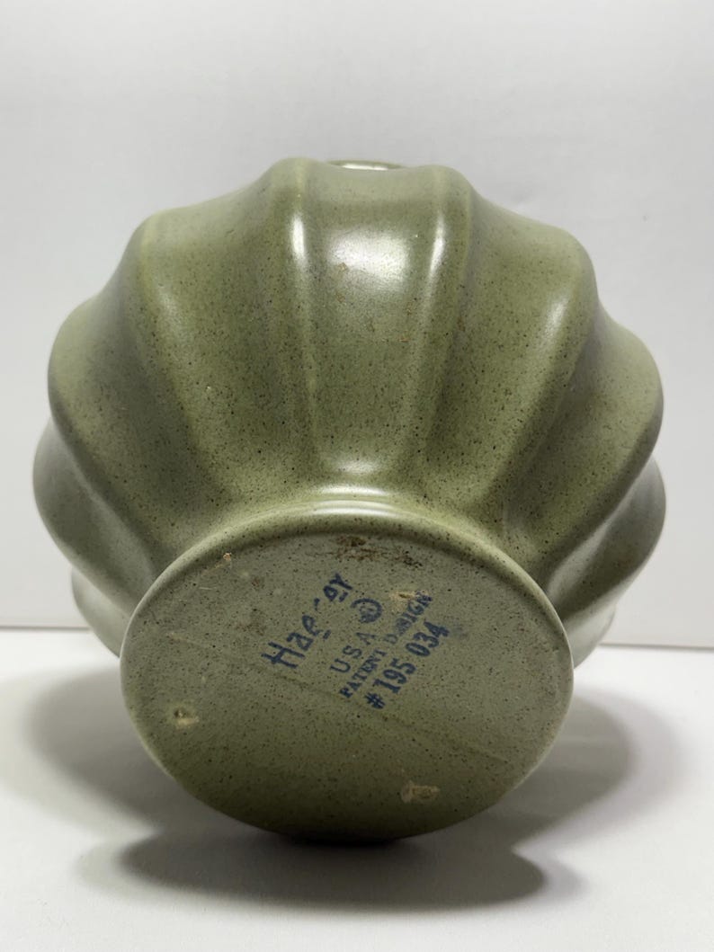 Sage Green Speckle Glaze Haeger USA Ribbed Planter image 5