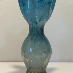 Hand Blown Kreiss Blue and White Splatter Glass Corset Vase