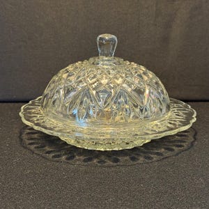 Anchor Hocking Clear Glass Prescut Round Lidded Butter Dish