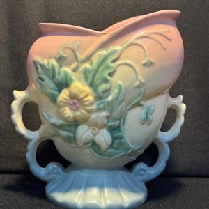 Pink and Blue Hull Art Pottery Wildflower Ceramic vase
