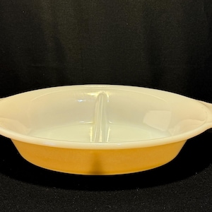 Vintage Fire King Peach Luster Divided Casserole Dish