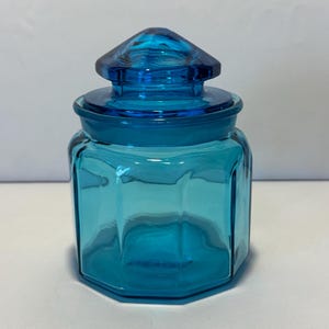 Frasco vintage de vidrio L.E. Smith de 10 paneles, azul, de 5,5 pulgadas