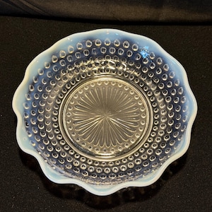 Anchor Hocking Opalescent Moonstone Ruffle Edge Glass Dish