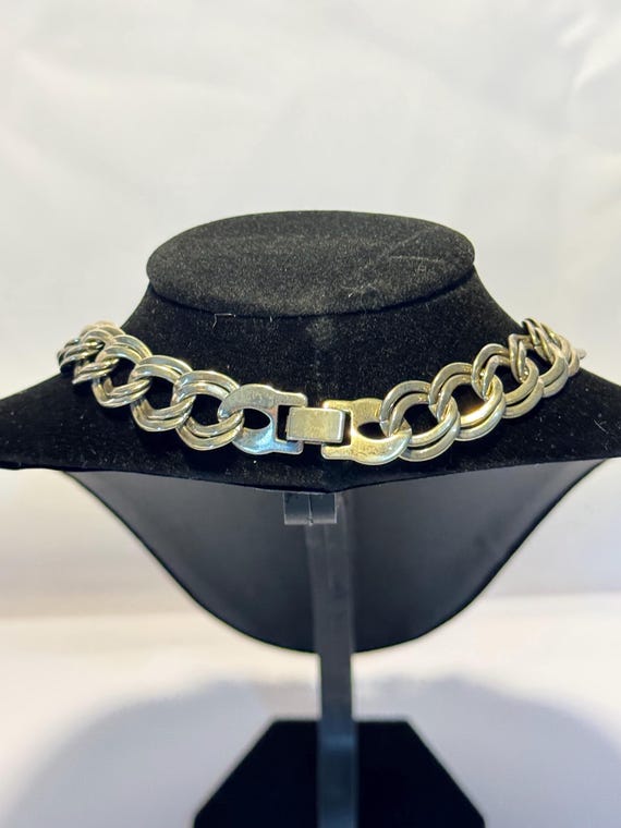 Vintage art deco double loop silver necklace - image 2