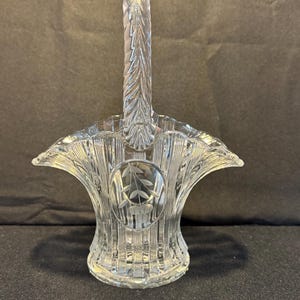 Vintage Duncan Miller Clear Glass basket with Etched Cherries