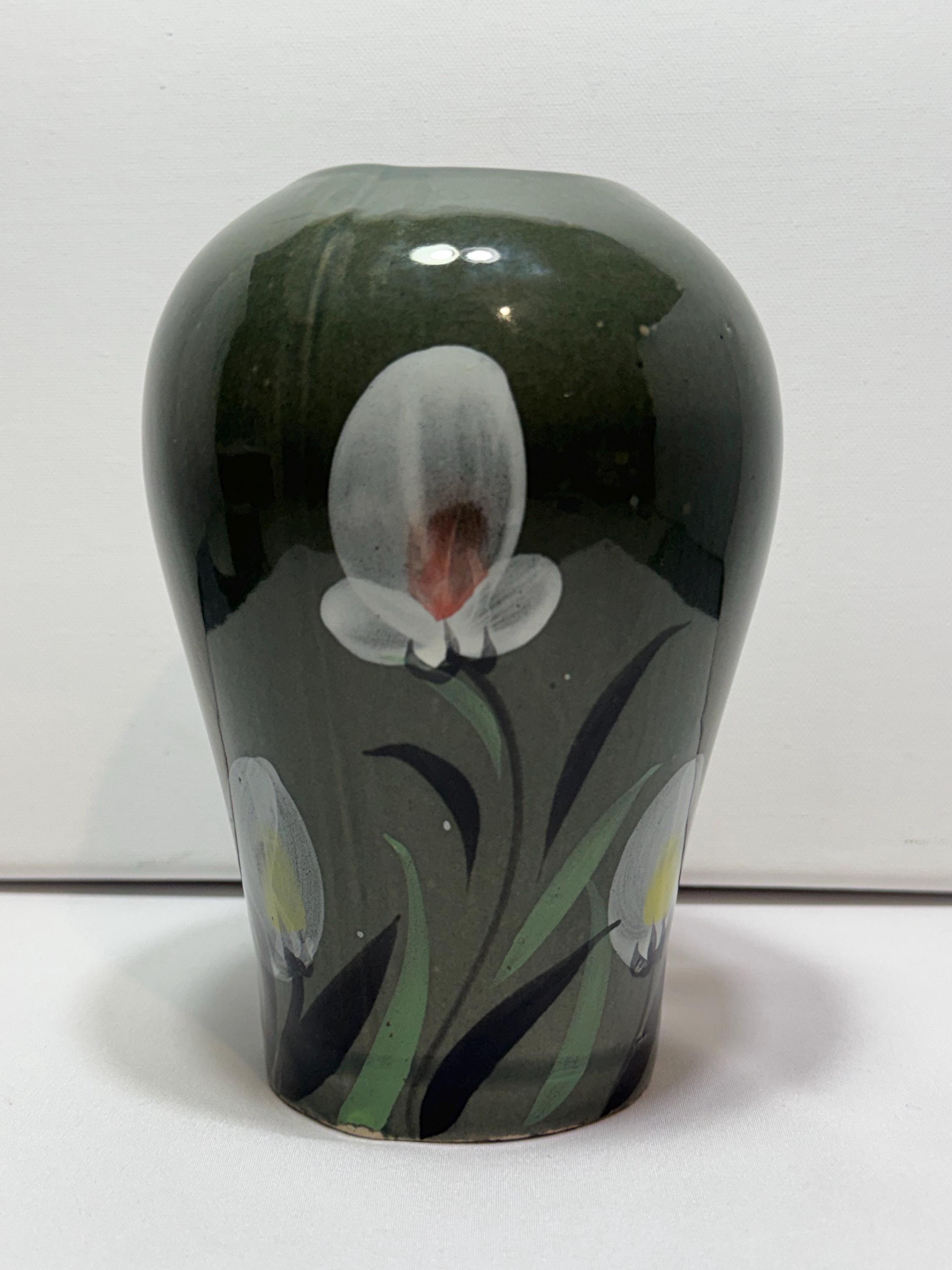 Olive Green Ceramic Hand Painted Iris Glaze Vase - Etsy