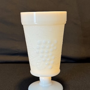 Vintage Anchor Hocking Grape Pattern Pedestal Milk Glass Vase