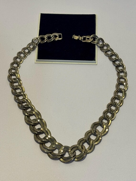 Vintage art deco double loop silver necklace - image 3