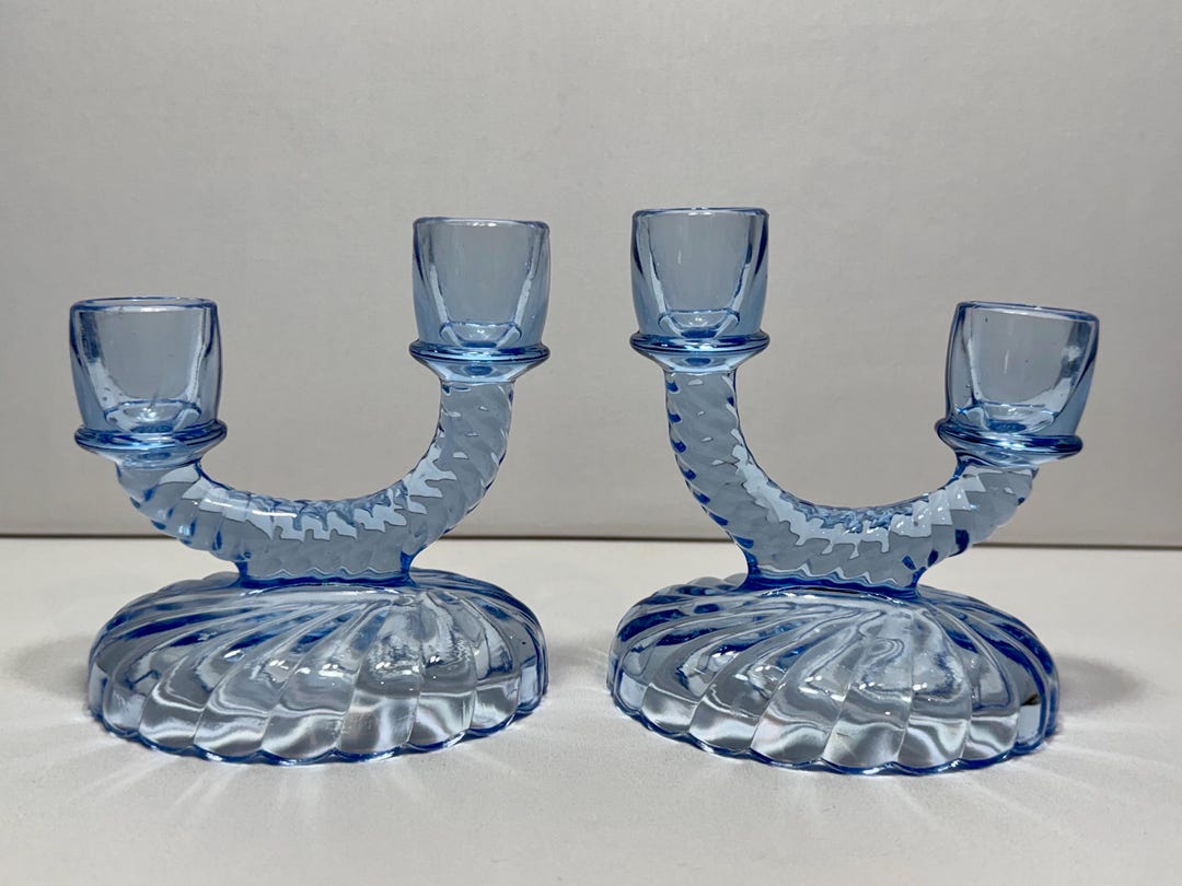 Tom Newbound Imperial Glass Blue Newbound Colonial Swirl Double Candlestick Holders ...