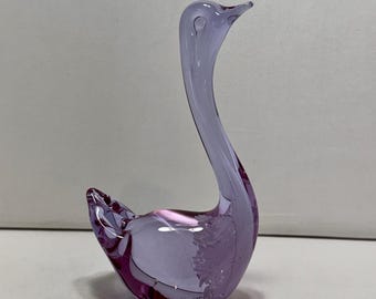 Neodymium Purple Hand Blown Glass Swan