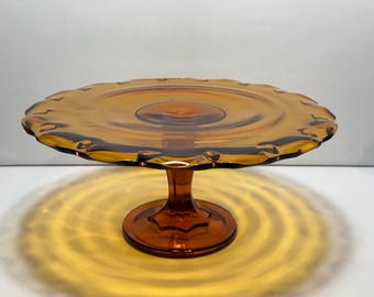 Indiana Glass Amber Teardrop Pedestal Cake Stand