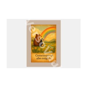Póster para habitación infantil I Set de 3 con oso y pingüino – amistad, aventura y amor I Descarga instantánea I PDF A4