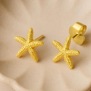 18K Gold Plated Starfish Stud Earrings, Dainty Starfish Studs, Tiny Ocean Earrings, Minimalist Boho Earrings, Birthday Gift for Her