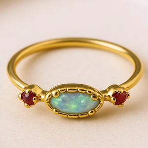 18k Gold Vintage Opal Ring, Minimalist Birthstone Jewelry, Dainty Stacking Gemstone Ring, Promise Ring, Gift for Girlfriend, Gift for Wife
