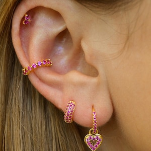 Juego de aretes colgantes con piedra de nacimiento, aretes minimalistas de oro, aretes apilables con múltiples piedras preciosas, aretes de aro de oro, joyería de plata