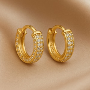 Orecchini con diamanti placcati in oro 18 carati, orecchini a cerchio piccoli in argento sterling, gioielli minimalisti e delicati, regalo di compleanno per la mamma.