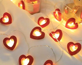 Hearts String Lights Red Heart Fairy Lights Romantic Bedroom Decor Valentines Day Garland Love Anniversary Gift for Her Warm White Glow