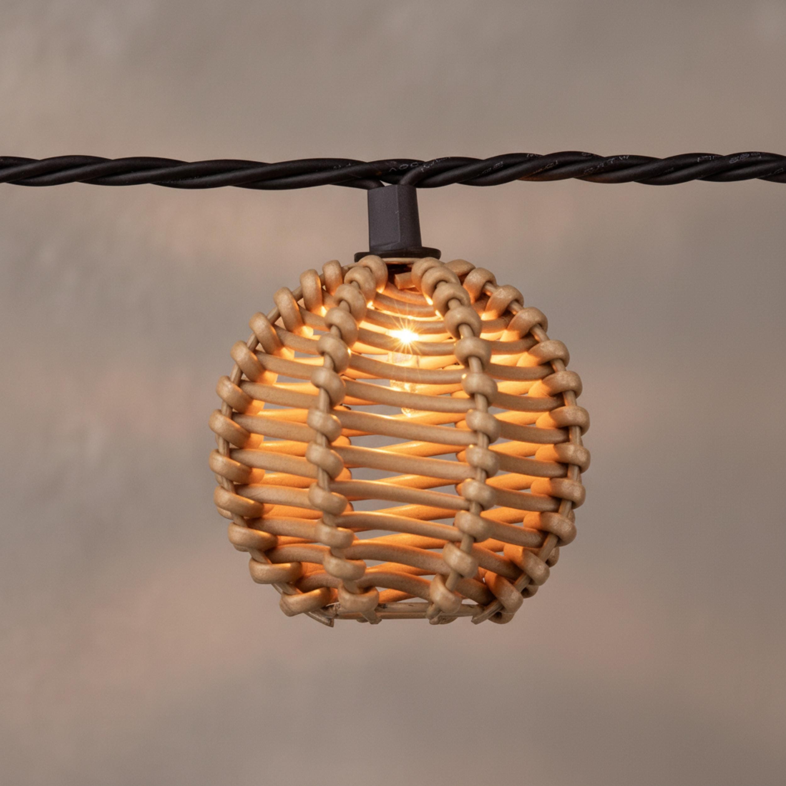 String Light Wicker Solar Powered Brown Rattan String Lights – Led Outdoor Waterproof ...
