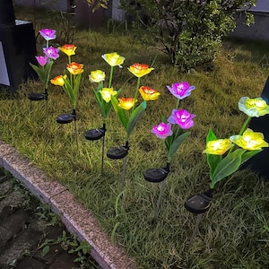 Solar Garden Stake Lights Outdoor Flower Lily Lamps Waterproof Pathway Lawn Yard Decor Backyard Patio Landscape Housewarming Gift