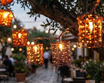 Solar Copper Wire Beaded Cylinder Lanterns – Waterproof Outdoor Decorative String Lights, Handmade Garden Patio Lighting for Parties & Home