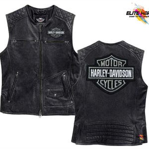 Gilet de motard Harley Davidson en cuir noir véritable pour homme, motard en cuir - Gilet de moto en cuir de qualité supérieure pour homme - Cadeau pour motard