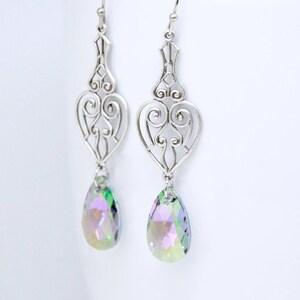 Paradise Shine Swarovski Crystal Earrings: Antiqued Silver Heart Teardrop Earrings
